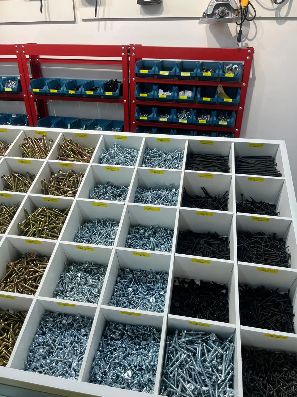 Caixas organizadoras com parafusos e fixadores de várias medidas